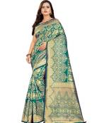 green woven art silk saree with blouse