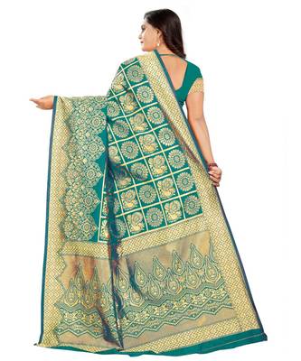 green woven art silk saree with blouse 3