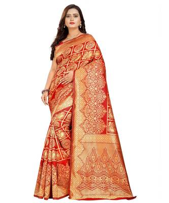 red woven art silk saree with blouse 1