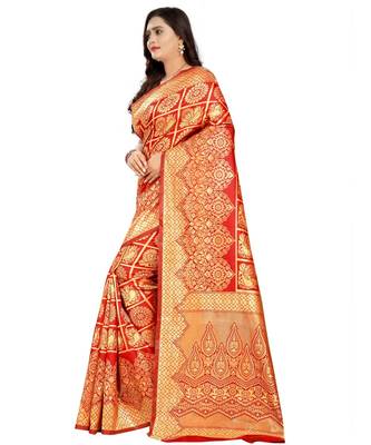 red woven art silk saree with blouse 2