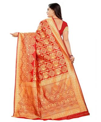 red woven art silk saree with blouse 3