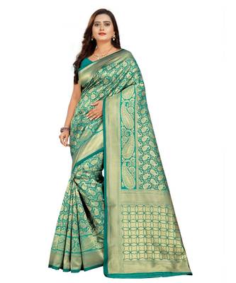green woven art silk saree with blouse 1
