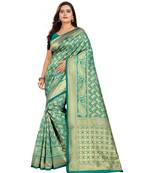 green woven art silk saree with blouse