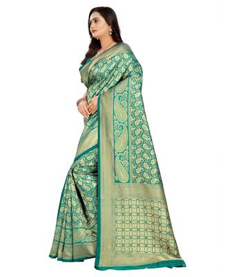 green woven art silk saree with blouse 2