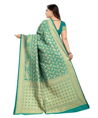 green woven art silk saree with blouse 3