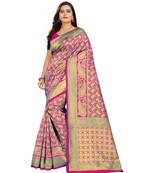 magenta woven art silk saree with blouse