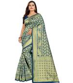 blue woven art silk saree with blouse