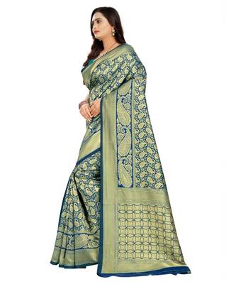 blue woven art silk saree with blouse 2