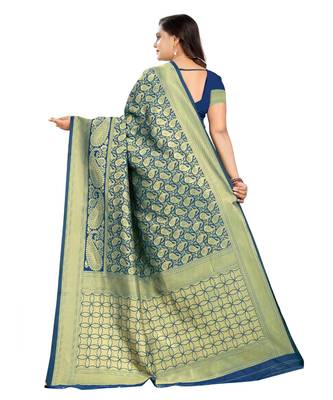blue woven art silk saree with blouse 3