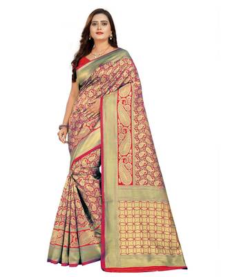 red woven art silk saree with blouse 1