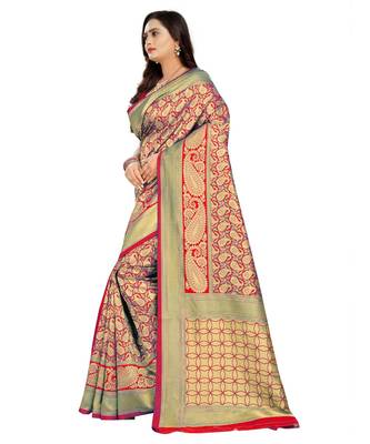 red woven art silk saree with blouse 2