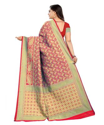 red woven art silk saree with blouse 3