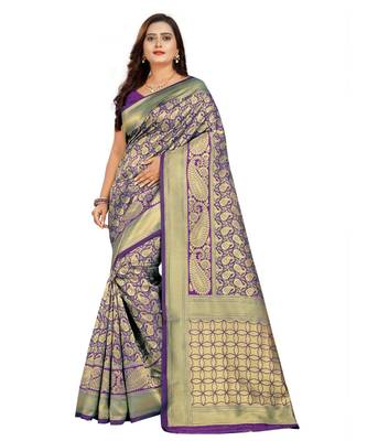 purple woven art silk saree with blouse 1