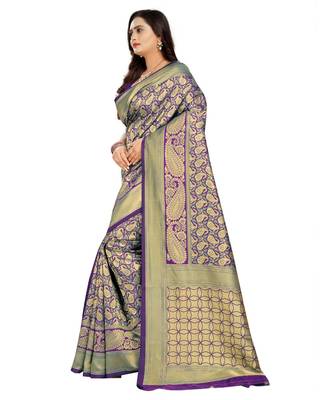 purple woven art silk saree with blouse 2