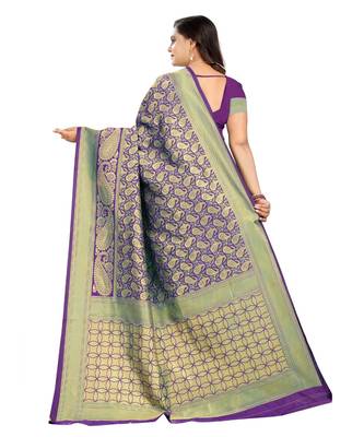 purple woven art silk saree with blouse 3