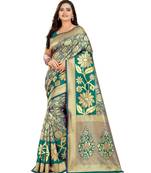 green woven art silk saree with blouse