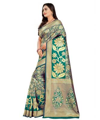 green woven art silk saree with blouse 2