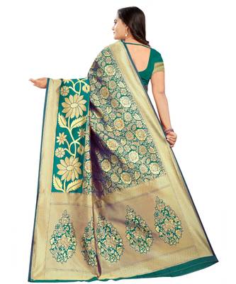 green woven art silk saree with blouse 3