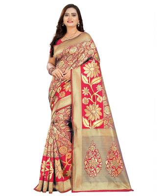 red woven art silk saree with blouse 1