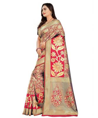 red woven art silk saree with blouse 2