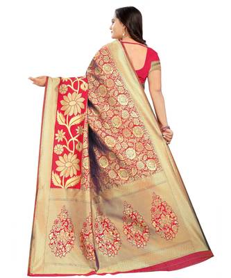 red woven art silk saree with blouse 3