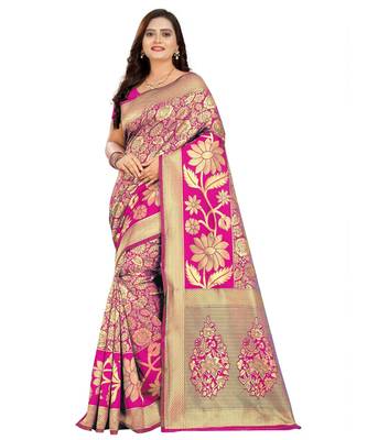 magenta woven art silk saree with blouse 1