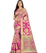 magenta woven art silk saree with blouse