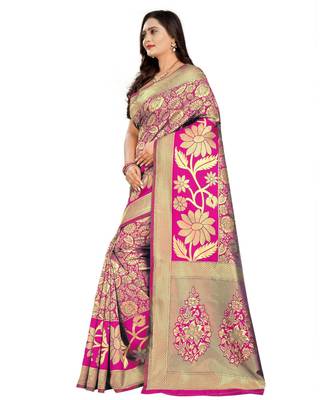 magenta woven art silk saree with blouse 2
