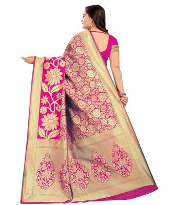 magenta woven art silk saree with blouse 3