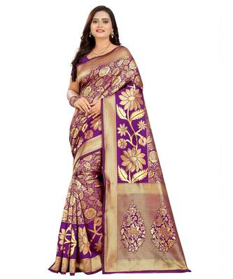 purple woven art silk saree with blouse 1