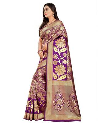 purple woven art silk saree with blouse 2