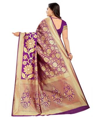 purple woven art silk saree with blouse 3
