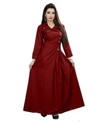 Maroon Plain Cotton Galaxy  Stiched Partywear Gown 1