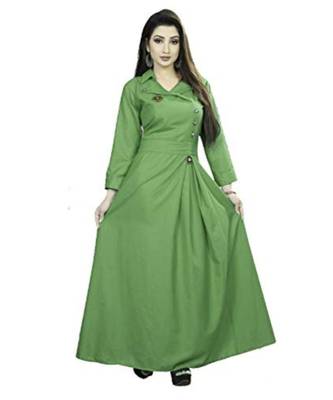 Light Green Plain Cotton Galaxy  Stiched Partywear Gown 1