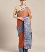 Kimisha Women's Orange Cotton Blend Kota Doria Saree with Zari Border