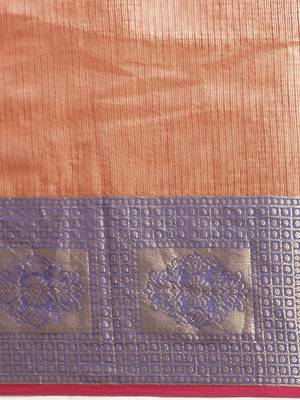 Kimisha Women's Orange Cotton Blend Kota Doria Saree with Zari Border 4
