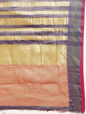 Kimisha Women's Orange Cotton Blend Kota Doria Saree with Zari Border 5