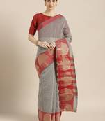 Kimisha Women's Grey Cotton Blend Kota Doria Saree with Zari Border