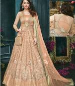 Orange Embroidered Net Semi Stitched Salwar With Dupatta