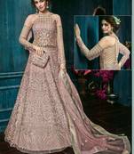 Pink Embroidered Net Semi Stitched Salwar With Dupatta