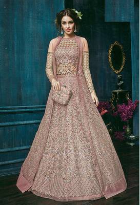 Pink Embroidered Net Semi Stitched Salwar With Dupatta 2