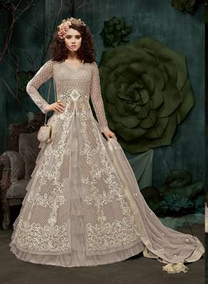 Purple Embroidered Net Semi Stitched Salwar With Dupatta 1