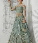 Green Embroidered Net Semi Stitched Salwar With Dupatta