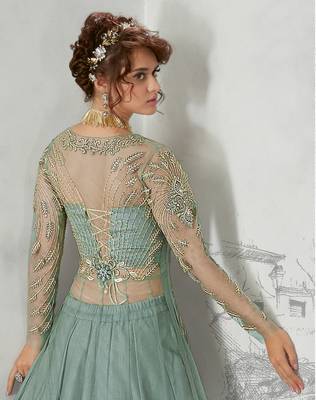 Green Embroidered Net Semi Stitched Salwar With Dupatta 3