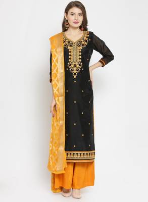 Black & Orange Embroidery with velvet Work Unstitched salwar with dupatta 1