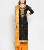 Black & Orange Embroidery with velvet Work Unstitched salwar with dupatta