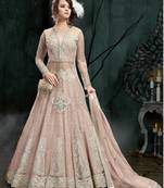 Peach Embroidered Net Semi Stitched Salwar With Dupatta