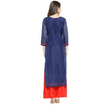 Navy Blue & Red Embroidery with velvet Work Unstitched salwar with dupatta 2