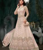 Pink Embroidered Net Semi Stitched Salwar With Dupatta