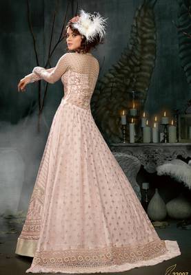Pink Embroidered Net Semi Stitched Salwar With Dupatta 2